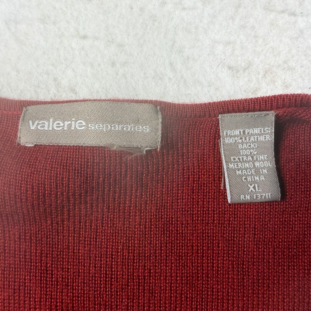 Valerie Separates Womens XL Leather & Merino Wool Zip Front Vest Burgundy Red - Picture 6 of 9